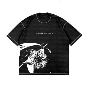 Hip Hop Men Summer Gothic Harajuku Anime Loose Women T Shirt Black Casual Short Sleeve Graphics Print T-shirt Tops Y2K Emo 240113