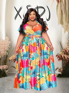 Dress Set 2 Piece for Women Summer In Plus Size Matching Sets Short Top and Long Sexy Outfits Wholesale Drop 240115