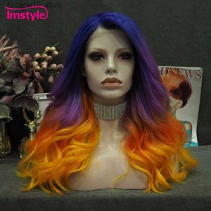 合成ウィッグImstyle Ombre Purple Orange Wig Synthetic Lace Front Wig NaturalWavy Colorful Wigs for Women Party Cosplay Wig hat耐性Q240115