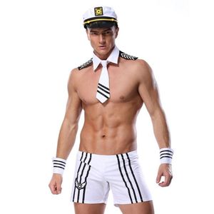 Sexy Männer Cosplay Kostüm Halloween Party Navy Sailor Uniform Outfits Shorts mit Kappe Kragen Krawatte Manschetten Nachtwäsche Dessous Männlich Play196J