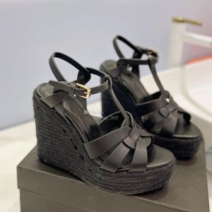 Hołd tkane sandały espadrille klinowe patform Pumki obcasy kobiety luksusowe projektanci patent skórzana podeszwa wieczorne buty imprezowe Fabryki fabryczne