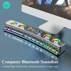 Alto-falantes para computador, bluetooth, sem fio, para jogos, relógio, display led, subwoofer estéreo 3d, aux, fm, barra de som para tv, home theater