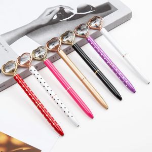 wholesale Creative Heart Shaped Head Metal Ballpoint Pens 22 Colors Diamond Queen Sceptre Ballpoints Pen Student Writing Office Signation TH1248