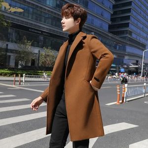 Trench Coats For Men Winter Wool Blends Overcoats Business Casual Long Jackets High Quality Slim Fit 240113