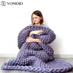 19 Colors Large Soft Hand Chunky Knitted Plaids blanket for Winter Bed Sofa Plane Thick Yarn Knitting Throw Cover Blanket 240115