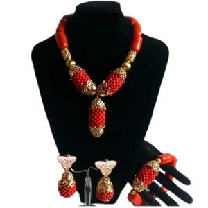 Colares Chunky Original Coral Beads Casamento Nigeriano Conjuntos de Jóias Africanas Laranja Casamento Negrito Colar Conjunto para Mulheres Frete Grátis 2023