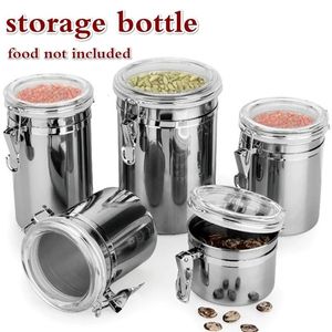 1 Pcs Stainless Steel Storage Bottle Coffee Powder Sugar Container Airtight Can Holder Canister Household Food Storage Container 240113
