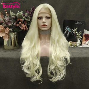 合成ウィッグImstyle Platinum Blonde Wig Long Synthetic Lace Front Wig Women for Women Cosplay Wigs耐熱繊維Q240115