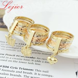 Lejier Oro Laminado dreifarbiger 18-Karat-Gold-Elefant-Herz-Blumen-plattierter Ring für Frauen, klassischer feiner Fingerschmuck 240115