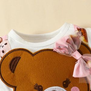 Clothing Sets KMBANGI Toddler Baby Girl Summer Dress Bear Print Short Sleeve Crew Neck A-line Suspender Princess 2PCS Skirt Set Headband