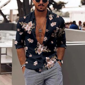 Homens Camisetas Floral Botão Down Beach Traje Homens Pesado Algodão Manga Longa Camisa Leve Moda