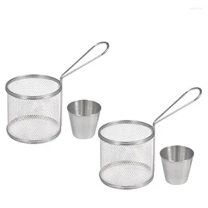 Plates Fry Baskets Mini Round Stainless Steel French Fries Mesh Fryer Basket Holder Cooking Tool With Sauce Cup