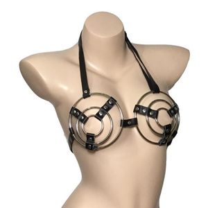 セクシーな女性革のストラップメタルリングオープンカップ上半身乳房ハーネスハーターブラジャートップフェティッシュロールパンクコスチューム232F
