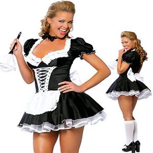 Lady sexy cameriera francese costume da cameriera costume da serva vestito di Halloween M8373276I