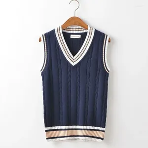 Men's Vests Knit Sweater Male Red V Neck Vest Clothing Waistcoat Sleeveless Striped Knitwears Classic Warm Korean Autumn Clothes