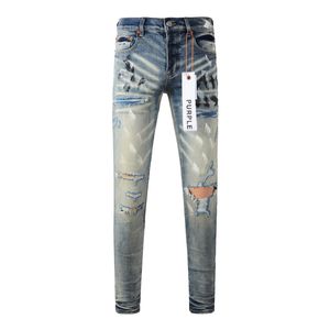 Designer jeans lila mager jeans mäns mäns trend pants lila små ben high street retro mode byxor mikro-stretch jeans hip hop blixtlås rippade gata byxor z6