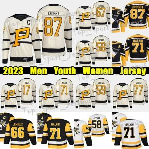 Anpassade män kvinnor ungdom Pittsburgh''Penguins''58 Kris Letang Reverse Retro Hockey Jersey 77 Bryan Rust Jason Zucker Tristan Jarry Sidney Crosby 2023 Winter Classic