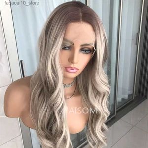 Synthetic Wigs Highlight Ash Blonde Lace Front Wigs Body Wave Lace Frontal Synthetic Wig Glueless Long Wavy Synthetic Lace Wig for Women Q240115