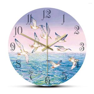 Wall Clocks Fantasy Landscape Flying Seagulls Painting Printed Clock Home Decor Seagull Above The Sea Ocean Scenery Silent