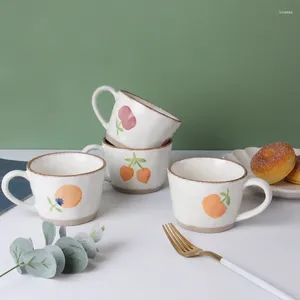 Caffettiere Tazze in ceramica retrò in stile giapponese Ins Trend Frutta Stampa floreale Tazza da tè al latte Home Cafe Set di tazze d'acqua Regalo creativo per amici