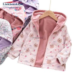 Jackets hoodies Girls Spring Jackets 2023 Double-Faced Animal Cartoon Print Korean Coat Children Fleece Outerwear Kids Casual Costume 100-160CML240115