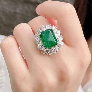 Cluster Rings HOYON S925 Silver Luxury Jade Emerald Women's Ring Full Diamond Sparkling Princess Wedding Jewelry Gift