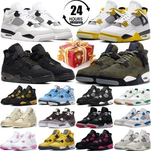 mit Box Jumpman 4s Basketballschuhe Schokolade Vivid Sulphur 4 Black Cat Cacao University Blue Fear White Oreo Olive Military Black Pine Green Sail Trainer Sneakers