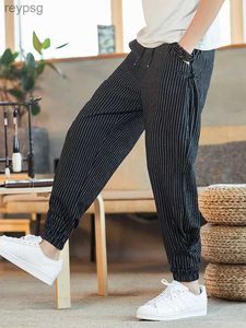 Pantaloni da uomo Pantaloni sportivi da uomo in cotone e lino a righe elastico in vita Saruel casual tradizionale cinese primavera estate nuovo stile YQ240115