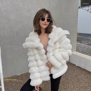 Women's Fur Korean Thick Faux Jackets Utumn Winter Luxury Turn Down Collar Mink Party Club Coat Vintage Solid Furry Outerwear