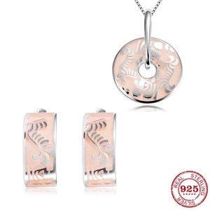 Collane Set di gioielli di moda come disegni floreali rosa succulenti Collana con pendente in argento sterling autentico Orecchini da donna Smalto per feste