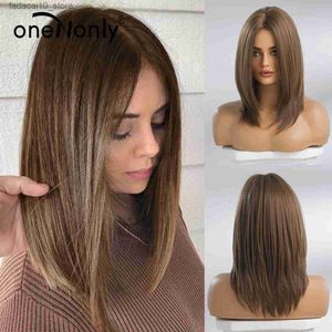 Synthetic Wigs oneNonly Brown Wig Bob Synthetic Wigs for Women Daliy Lolita Party Natural Wigs High Temperature Hair Q240115