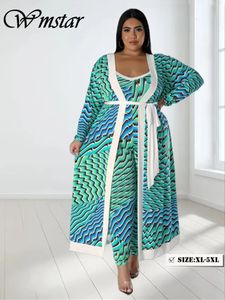 Wmstar Plus Size Dress Sets 2 Piece Outfits Slip Maxi Dresses Out Wear Coat Cloak Sexy Matching Suit Fall Wholesale Drop 240115