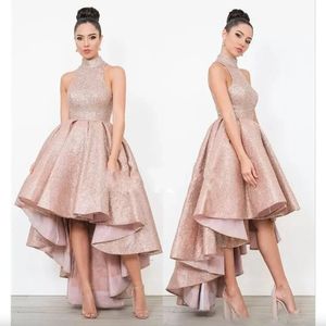 Gold Homecoming Rose Dresses Halter High Low Glitter Short Prom Tai Dress Custom Vestido De Novia Plus Size Graduation Party Gowns