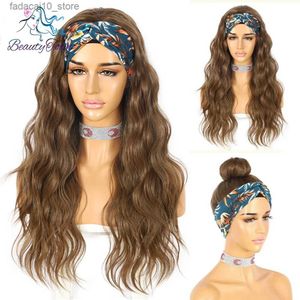 Synthetic Wigs Long Brown Headband Wig for Women Kinky Curly Glueless Wigs Daily Wedding Party Heat Resistant Hair 2 Free Bands BeautyTown Q240115