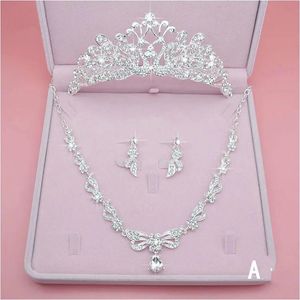 Schmuck Mode Luxus Brautschmuck Strass Perlenkette Krone Ohrringe Brautkleider Günstige Hochzeitsaccessoires Drei Stücke Schnell