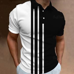Mode polo skjorta för män 3d rand tshirt toppar sommar kort ärm högkvalitativ skjortor svarta tees casual manliga kläder xl 240115