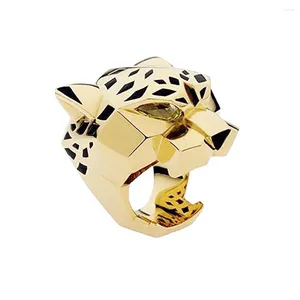 Cluster Rings Fashion Quality Gold Plating Leopard Man Woman Cocktail Statement Ring Green Zircon Eyes