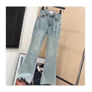 Designer primaverile jeans womens jeans jeans high waled bule lettere largo pantaloni gamba lettere casual lettera di peluche pantaloni sfilacciati slim fit slimming gamba lunghi pantaloni