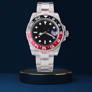 Movimento automático Mens Relógios 40mm Caso 904L Aço Inoxidável Cerâmica Vidro Safira Super Luminoso Relógios de Pulso Mecânico Vermelho Preto Relógio Vintage