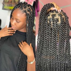 Synthetic Wigs 26 Inch Braided Wigs For Black Women Faux Locs Goddess Full Lace Braided Wigs Jumbo Knotless Synthetic Braid Lace Frontal Wigs Q240115