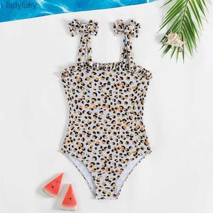 Swim Wear Fashion Print Leopard Teen Girls Swimsuit 5-14 Years Kids Girls One-Piece Swimwear Summer Beach Wear Swimming Outfitl240115