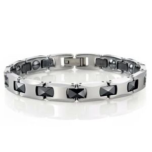 Bracciale a catena in acciaio al tungsteno sano per donna Bracciale magnetico Dimensioni tono argento / nero Vieni con strumento di regolazione