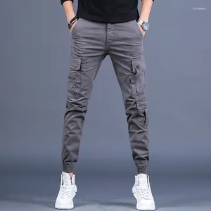 Men's Pants Tactical Cargo Men Fashion Gray Cotton Multi Pockets Slim Fit Trousers