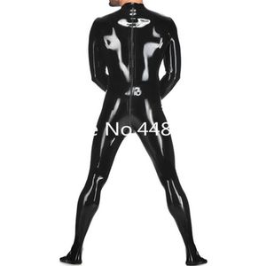 LaTex Catsuit med Socks Male's LaTex Rubber Bodysuit med två vägar Back dragkedja Black Color Plug Size315T