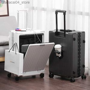 Suitcases New front Open Lid suitcase Multifunctional charging pull Rod Case Cup Holder Travel Luggage Aluminum Frame Business 20 boarding Q240115