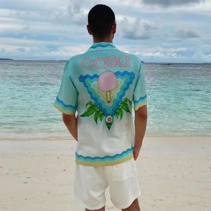 24SS Casablanca shirt ontwerper mode nieuwe kasteel bloemen witte twill zijde shirt met korte mouwen voor mannen en vrouwen Hawaii zijden shirts