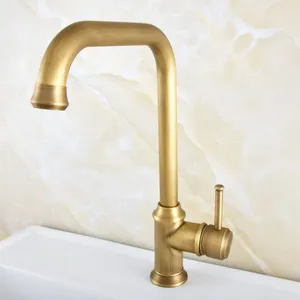 Bathroom Sink Faucets Antique Brass Swivel Spout Single Handle Lever Kitchen Wet Bar Vessel Faucet Mixer Tap One Hole Asf818