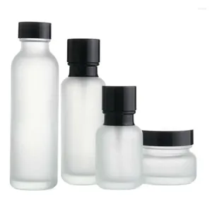 Storage Bottles 8pcs 50G Empty Cosmetic Cream Jars Black Screw Lid Clear Frosted Glass Lotion Pump Toner Packaging Refillable Bottle 50ml