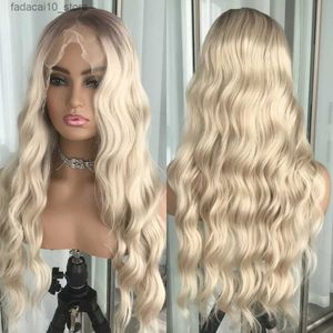 Synthetische Perücken, lockere Wellen, Lace-Front-Perücke, platinblond, gefärbt, synthetische Lace-Perücken für Frauen, hitzebeständige Faser, T-Teil, Spitzenperücke, täglicher Gebrauch, Q240115