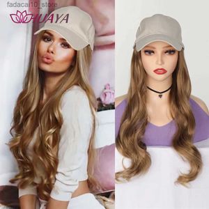 Синтетические парики HAUYA Cap Wig Длинные волнистые бейсболки с волосами Hat Natural Black Brown Blonde Connect Регулируемый Q240115